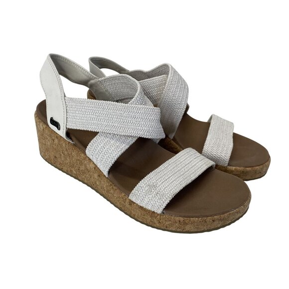 Skechers Womens Platform Wedge Sandals Size 8.5 White Cork Sole - Picture 1 of 6